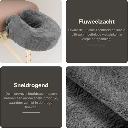 Microvezel hoofdsteunhoes voor massagetafel - Grijs (2 stuks)
