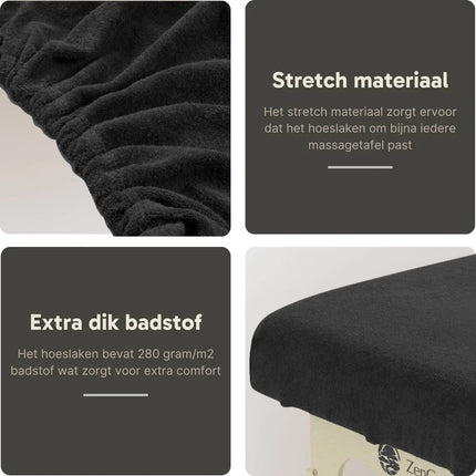 Badstof Hoeslaken Massagetafel Zwart