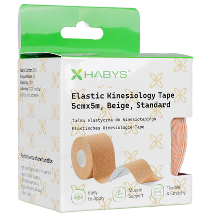 Kinesiotape 5 cm x 5 m – Standaard Kleefkracht – Beige
